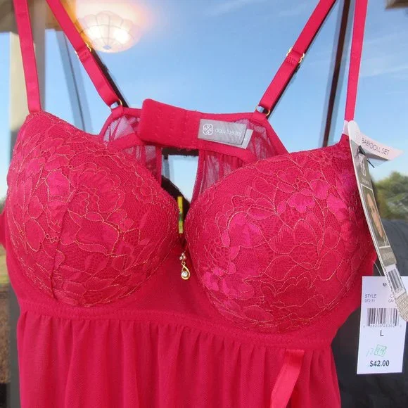 NWT baby doll nighty & panty with lace & metallic details size L - Picture 5 of 15